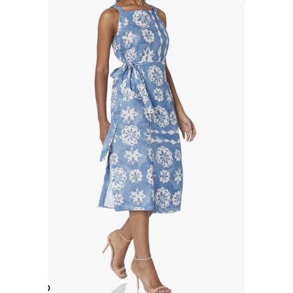 Rebecca Taylor Paper Fleur Whisper Linen Midi Dress Women's Blue S - Picture 1 of 12